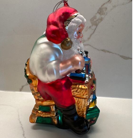 Vintage NEW Oversized Hand Blown Mercury Glass Santa Workbench Ornament - Picture 3 of 8